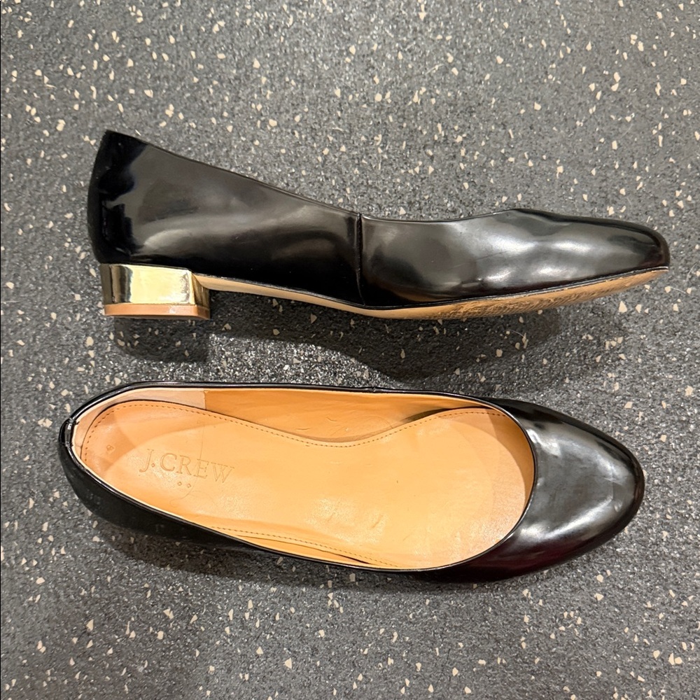 J. Crew Lily Black Flats with Gold Heel 7.5